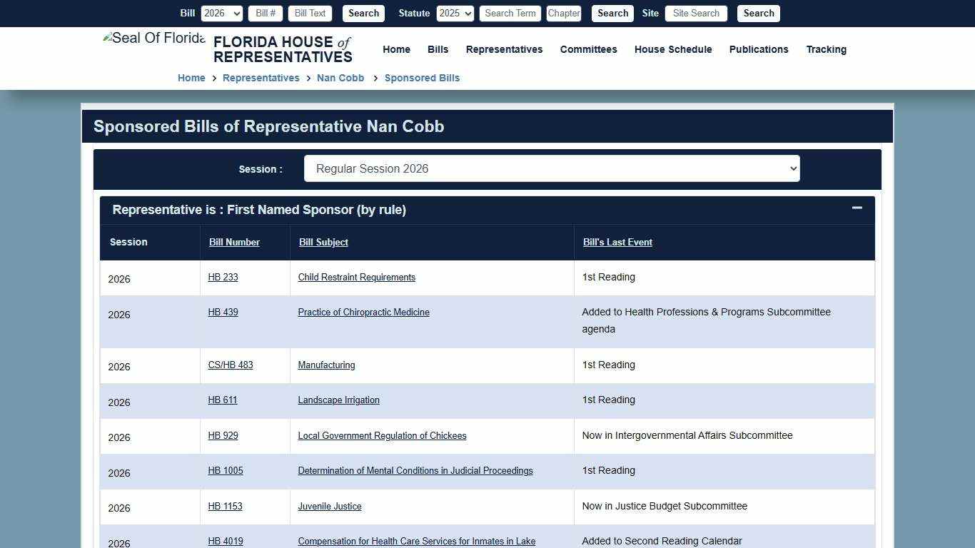 Representative Nan Cobb 2026- Sponsored Bills Florida House of Representatives